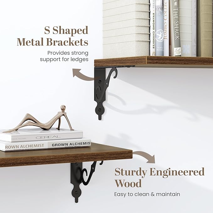 Fun Memories 40 Inch Floating Shelves Wall Mounted, 8 Inch Deep Wall Shelves with Bracket, Rustic Hanging Bookshelf, 40" Bookshelves for for Living Room, Kitchen and Bedroom, Walnut, Set of 2