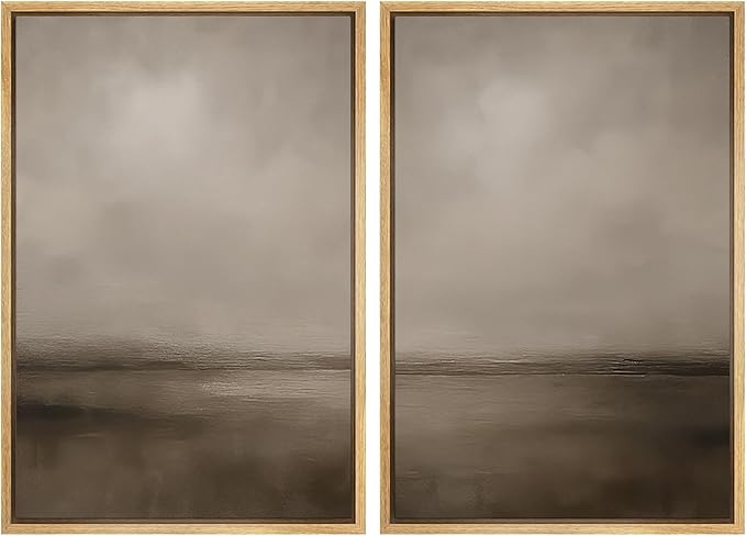 MUDECOR Framed Canvas Print Wall Art Abstract Brown and Taupe Modern Minimalist Misty Landscape Illustrations Modern Art Decorative Bohemian for Living Room, Bedroom, Office - 24"x36"x2 Natural