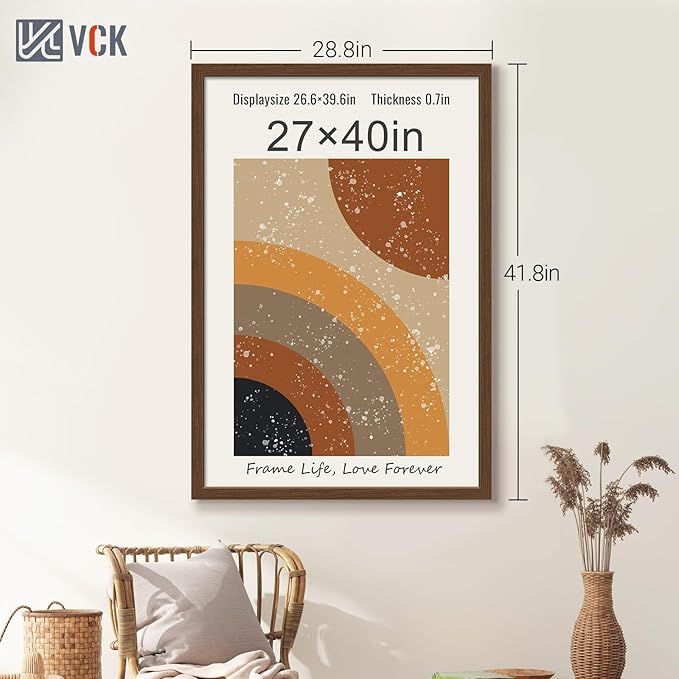 VCK 27x40 Brown Poster Frame 5 Pack, Wood Picture Frame with Exclusive Wood Grain, Wall Hanging
