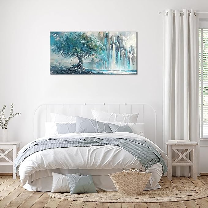 Turquoise Mountains and Tree Wall Art Decor Artwork for Bedroom (30x60 Inches)