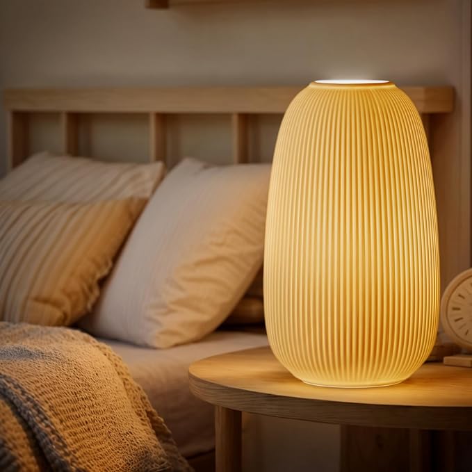 RONDURE 9.5" Modern Ceramic Table Lamp, Modern Bedside Lamps for Bedroom, Living Room and Nightstand, White Translucent Ceramic Shade, Warm Ambient Lighting, Home Decor