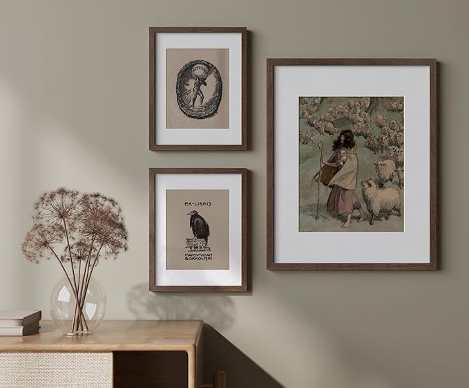 Yaetm 16x20 Picture Frame with Mat for 11x14 - Solid Walnut Wood 16 x 20 Frame for Poster & Art Print, Lightweight, Horizontal and Vertical Wall Hanging for Photo Gallery (3 Pack, Walnut)