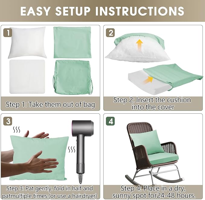 Outdoor Seat Cushion Set 19 x 19 In, Water-Resistant & Fade-Resistan, Patio Furniture Cushions with Removable Cover Deep Seat & Back Cushion with Handle and Adjustable Straps for Chair Sofa,2PC