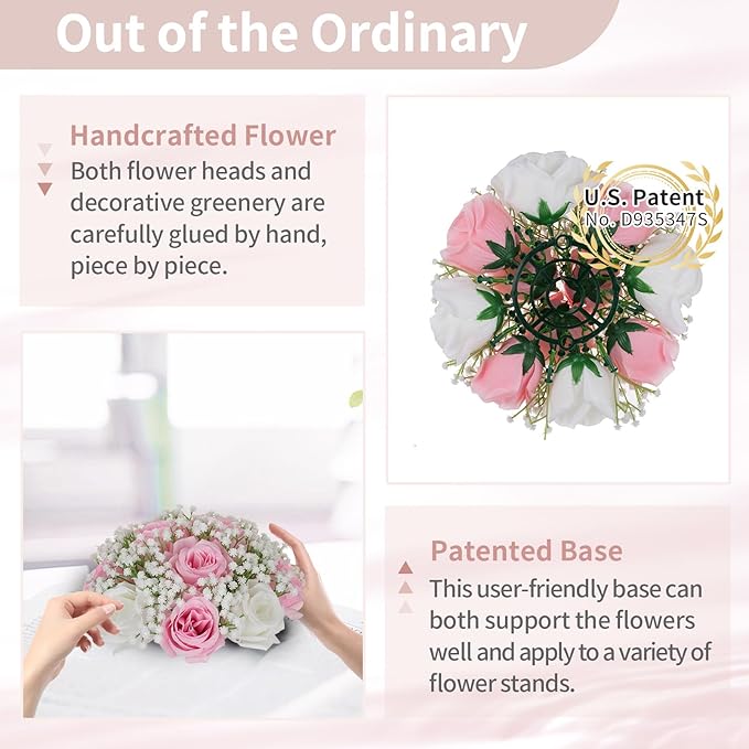 NUPTIO Baby Breath Flower Balls: 2 Pcs 8.6 inch Diameter Pink Artificial Rose Fake Arrangement Bouquet Wedding Centerpieces Event Party Tables Decorations