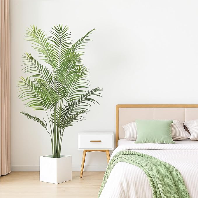 Artificial Palm Tree 6ft Tall Fake Palm Tree Indoor Decor Faux Tropical Areca Floor Plant in Pot, Artificial Silk Plant for Home Office Living Room Decor Indoor