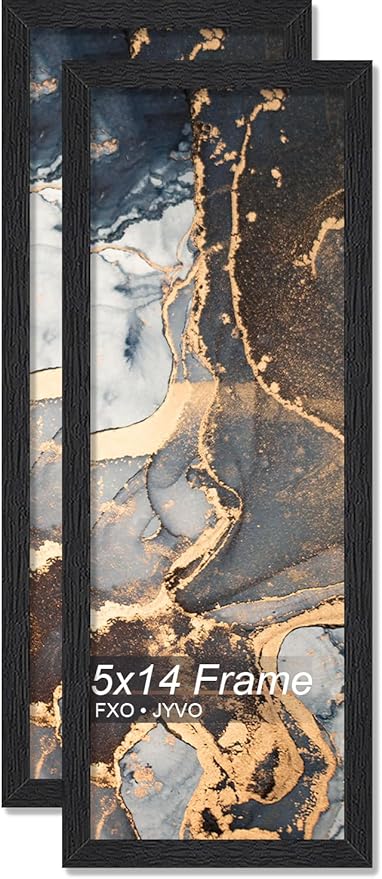 Engineered Wood 5x14 Picture Frame Set of 2, Black Frame for 5 x 14 Inch Picture Poster Photo, Light Weight 5 by 14 Frame with Wood-grain for Wall - 2 Pack/Black/5"x14"