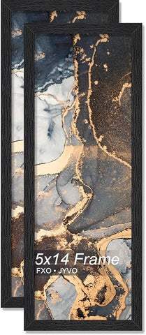 Engineered Wood 5x14 Picture Frame Set of 2, Black Frame for 5 x 14 Inch Picture Poster Photo, Light Weight 5 by 14 Frame with Wood-grain for Wall - 2 Pack/Black/5"x14"
