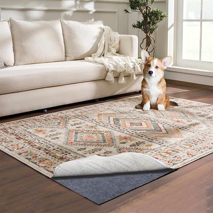 Waterproof Rug Pad, 6x9 ft Area Rug Non-Slip Carpet Pad, 1/4" Thick Non-Slip Rug Pads for All Floors and Finishes, Felt Pad for Hardwood Floors, Keeps Carpets in Place Soft and Safe