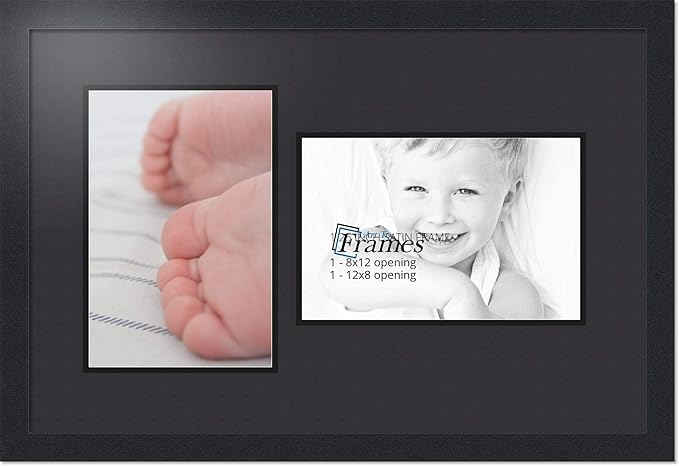 ArtToFrames Collage Photo Frame Double Mat with 2 - 8x12 Openings and Satin Black Frame
