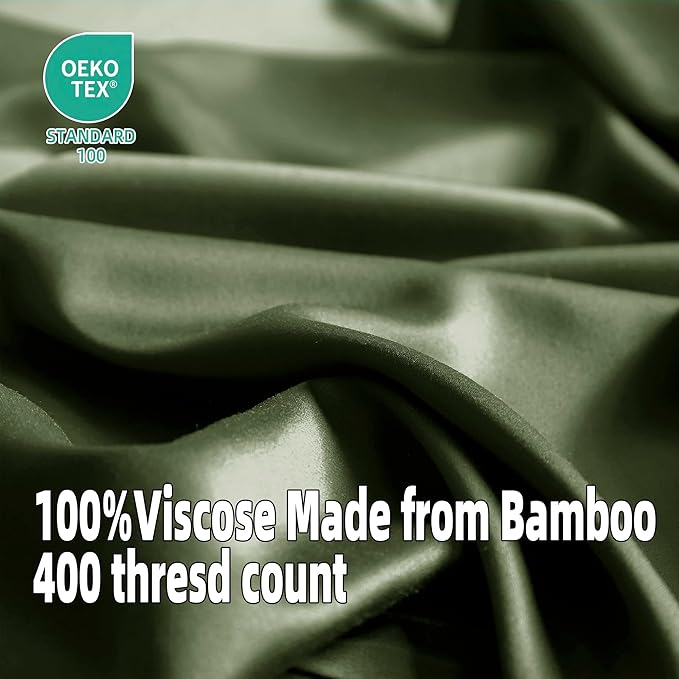 EVERLY King Sheets Set,Luxuriously 400 Thread Count Organic Viscose Derived from Bamboo Bed Sheet,Cooling Sheets for King Size 4 Piece Deep Pockets Bedding Sheets &Pillowcases-Dark Green