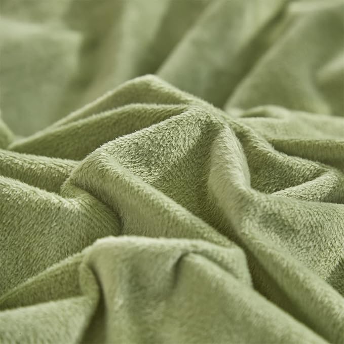 Pureant Sage Green Velvet Comforter Sets Full Light Green Fluffy Bedding Solid Color Flannel Quilt Women Men Grass Green Comforters Micromink Sherpa Fuzzy Warm Bed Girls Boys Dorm Plush Bedding Soft