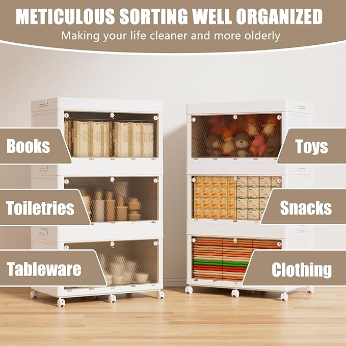 70gal / 282qt Stackable Storage Bins With Lids, 3-Tier Plastic Storage Bins With Wheel, Closet Organizers And Storage, Collapsible Storage Cabinet For Bedroom, Dorm Room, Study, Office