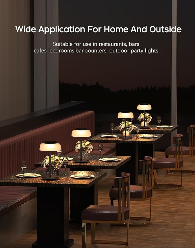 QiMH Battery Operated LED Table Lamp, 5000mAh Rechargeable Cordless Lamp Set of 2, Stepless Dimmable Touch Control, Small Waterproof Desk Night Light for Living Room, Bedroom, Outdoor Bar (Black)