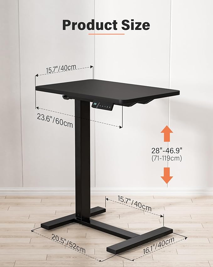 Mobile Standing Desk with Wheels - Electric Height Adjustable Small Movable Laptop Desk, Portable Rolling Computer Sit Stand Side Table for Home Office, Sofa&Bedside Use (23.6",Black)