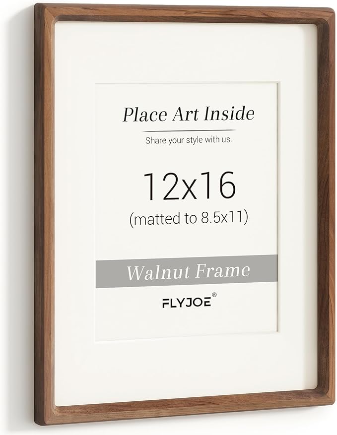 12x16 Picture Frame, USA-Sourced Natural Walnut Wood Photo Frame with Tempered Glass, Handcrafted Rounded Corner 12 x 16 Wooden Frame Matted to 8.5x11 Photos, Horizontal or Vertical Wall Mounting