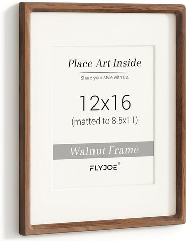 12x16 Picture Frame, USA-Sourced Natural Walnut Wood Photo Frame with Tempered Glass, Handcrafted Rounded Corner 12 x 16 Wooden Frame Matted to 8.5x11 Photos, Horizontal or Vertical Wall Mounting