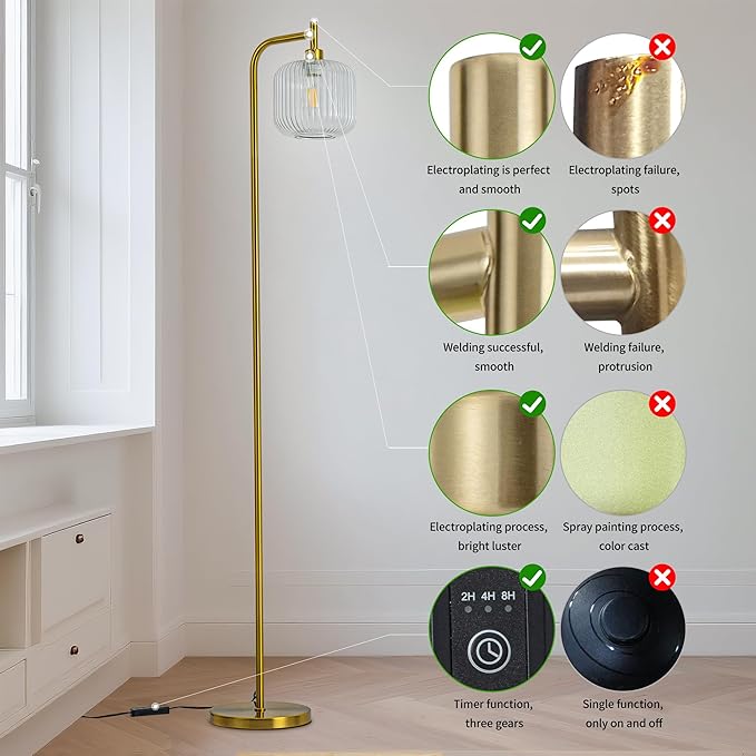 MAYNA Glass Floor lamp Living Room, Modern Vertical lamp, Remote Control Switch with Glass lampshade, 67-inch high lamp Suitable for Bedroom and Study (2700K LED Bulb Included)