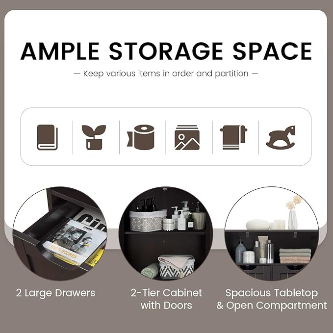 COSTWAY Bathroom Storage Cabinet, Freestanding Storage Organizer with 2 Drawers & Adjustable Shelf, Wooden Floor Cabinet for Living Room, Bedroom, Kitchen, Entryway (Brown)