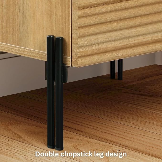 WAMPAT Fluted Nightstands Set of 2 with Charging Station,19.7" Tall Mid Century Modern Night Stands, Wood Side End Table with 2 Drawers, Wood Bedside Table with Metal Legs for Bedroom,Living Room, Oak