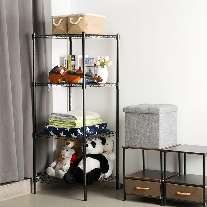 HollyHOME 4 Shelves Adjustable Steel Wire Shelving Rack, Metal Heavy Duty Storage Shelf, Bathroom Storage Tower Kitchen Shelving, 6060CM