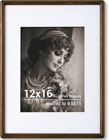 12x16 Picture Frame - Solid Walnut Wood Picture Frames with HD Tempered Glass, Handcrafted Rounded Corner 12 x 16 Wooden Frame Matted to 8.5x11 Photos, Horizontal or Vertical Wall Display, 1 Pack