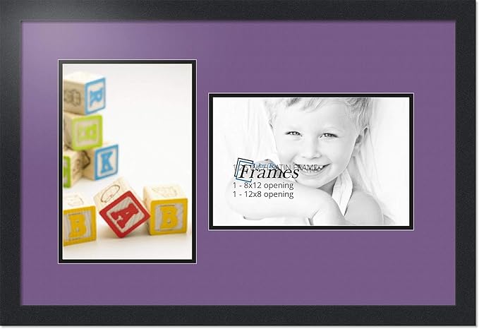 ArtToFrames Collage Photo Frame Double Mat with 2 - 8x12 Openings and Satin Black Frame