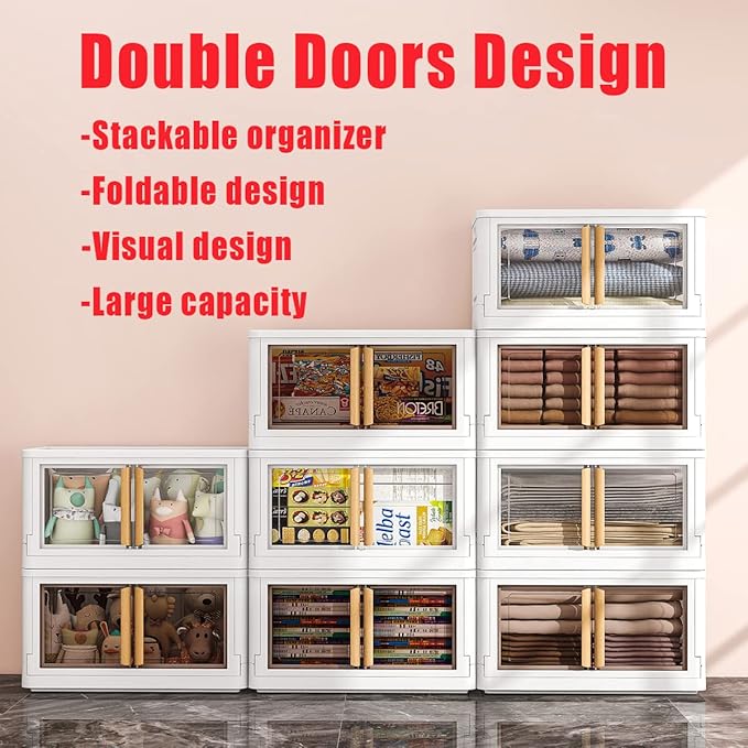 KHNR Storage Bins with Lids,78 Quart Plastic White Closet Organizers and Storage,4 Packs Stackable Bins with Wheels,Dual Open Collapsible Storage Bins for Home and Office