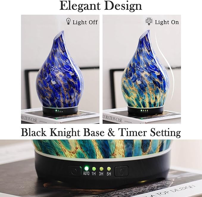 Porseme 280ml Essential Oil Diffuser Glass Color Changing Aroma Air Diffusers Aromatherapy Ultrasonic Cool Mist Humidifier 7 Running Hours Waterless Auto-Off for Sleeping, Yoga, Office (Deep Blue)
