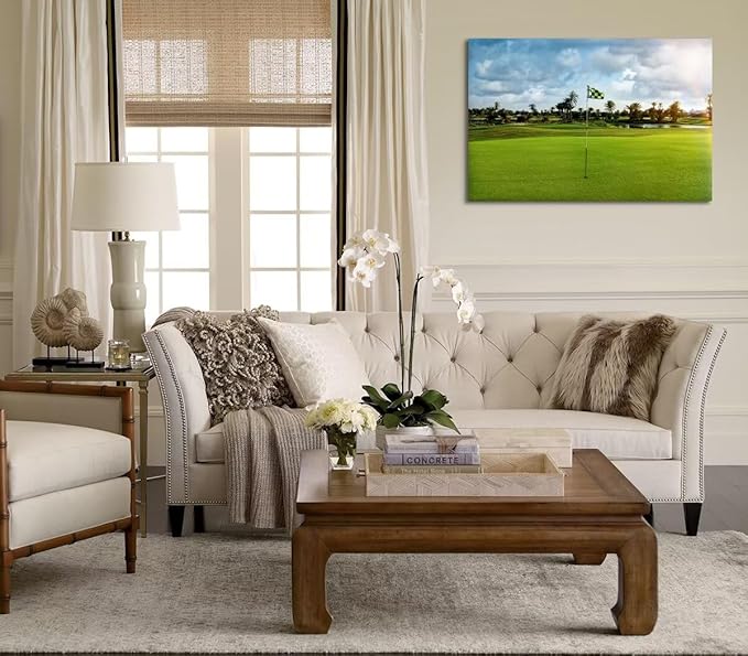 chenchenArt Golf Course Wall Art for Office Golf Course Picture Poster Wall Decor for Living Room Bedroom Gym Room Home Decorations Golf Artwork Canvas Prints Framed Ready to Hang(12''H x 16''W)