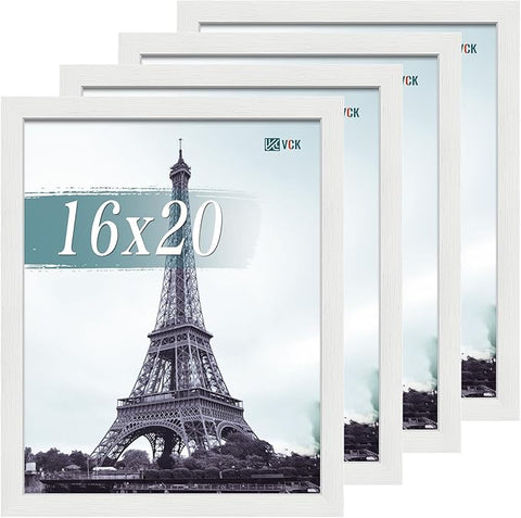 VCK 16x20 Picture Frame Set of 4 - White, Gallery-Quality Wood Poster Frames, 1.1-Inch Wide Border, Polished Plexiglass, Vertical or Horizontal Wall Display for Photo/Art/Prints, White