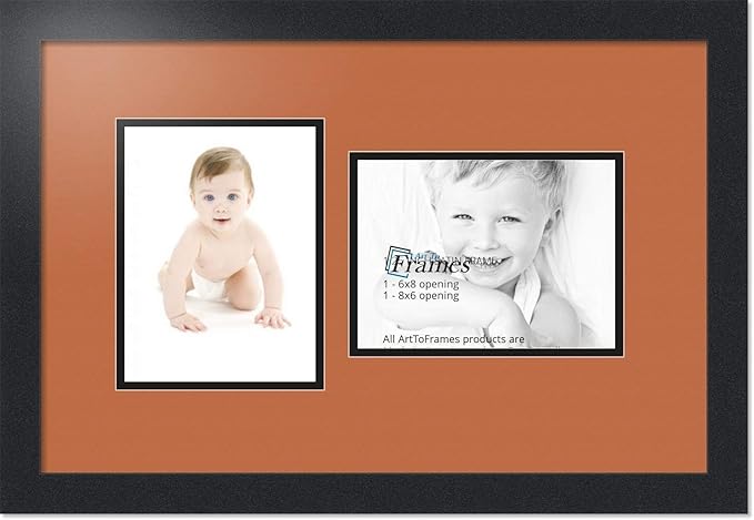 ArtToFrames Collage Photo Frame Double Mat with 2 - 6x8 Openings and Satin Black Frame