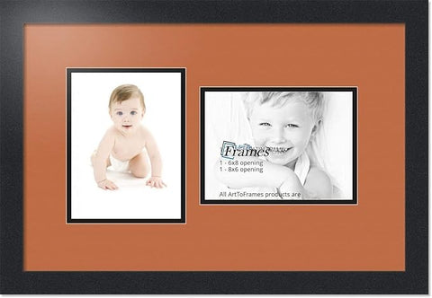 ArtToFrames Collage Photo Frame Double Mat with 2 - 6x8 Openings and Satin Black Frame