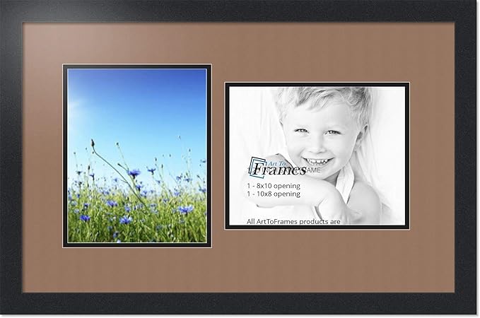 ArtToFrames Collage Photo Frame Double Mat with 2 - 8x10 Openings and Satin Black Frame