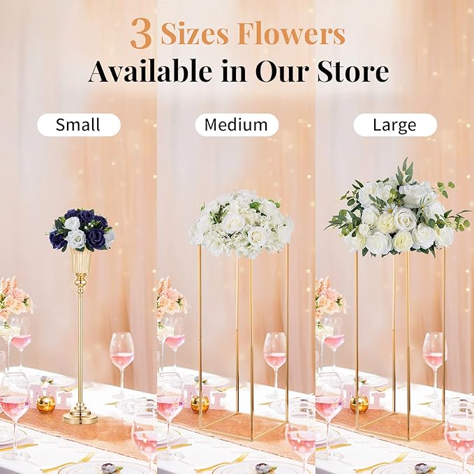 NUPTIO Artificial Flower Centrepieces for Tables - 10 Pcs Navy Blue & White Fake Flowers Roses Balls 9.5in Diameter - Silk Faux Rose Arrangement for Wedding Party Centerpiece Table Decorations
