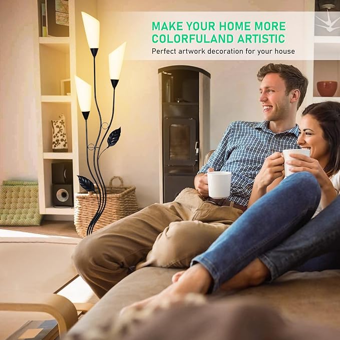 JBZ Flower Floor Lamp for Living Room, 62" Tall Pole Lamp with Foot Switch, with 3 Heads Dimmable LED Lamps for Farmhouse Rustic Bedroom Office, with Plug and 1200LM, 3 Color Temperatures E27