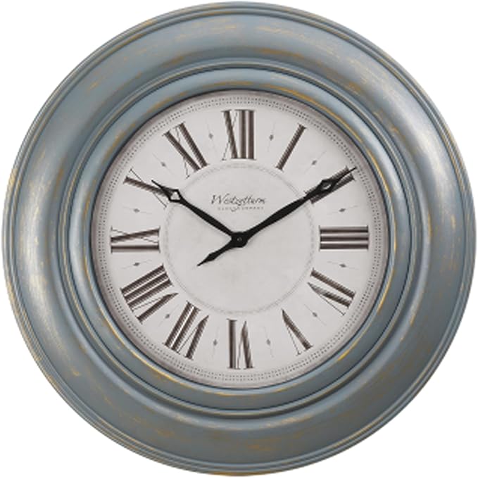 Extra Large Wall Clock, 30 Inch, Blue Bronze, Silent Non-Ticking Quartz Movement, Battery Operated, Decorative Roman Numeral, Vintage Clock Living Room, Office, Home Decor