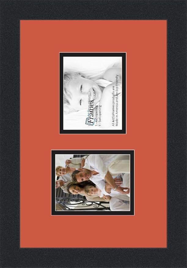 ArtToFrames Double-Multimat-104-693/89-FRBW26079 Collage Photo Frame Double Mat with 2-4x5 Openings and Satin Black Frame