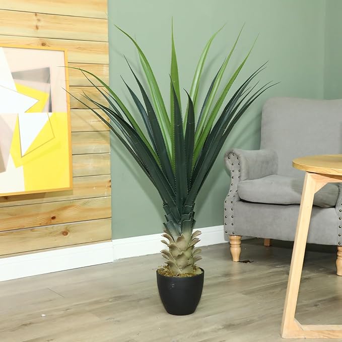 Giegxin 1 Piece 4ft Tall Artificial Spiked Agave Plant Potted Faux Agave Plants 48'' UV Resistant Large Realistic Artificial Greenery Outdoor Indoor for Housewarming Gift House Garden Bathroom
