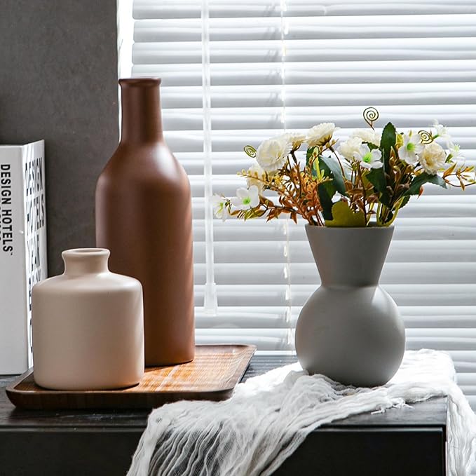 Ceramic Flower Vase Without Dried Fake Flowers, Centerpiece vases for Table, Modern Vases for Home Decor- 3 Pcs