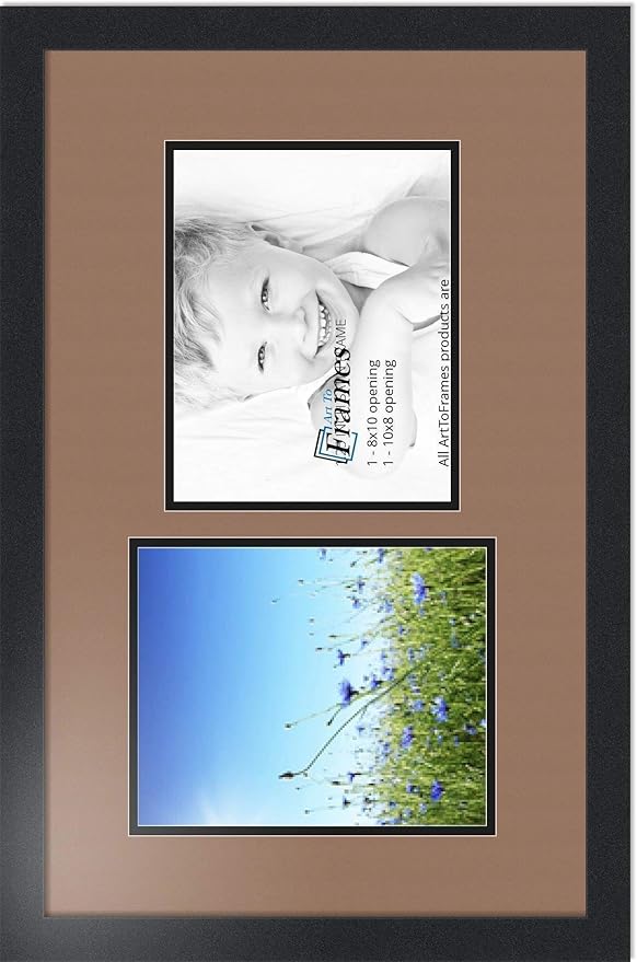 ArtToFrames Collage Photo Frame Double Mat with 2 - 8x10 Openings and Satin Black Frame