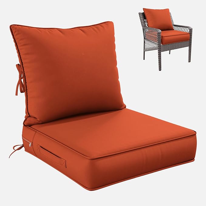 Premium Outdoor Seat Cushion Chair Cushions for Patio Furniture 24 L X 24 W X 5 H Waterproof & Fade Resistant Deep Seat and Backrest Cushion Set with Removable Covers for Chair, Sofa