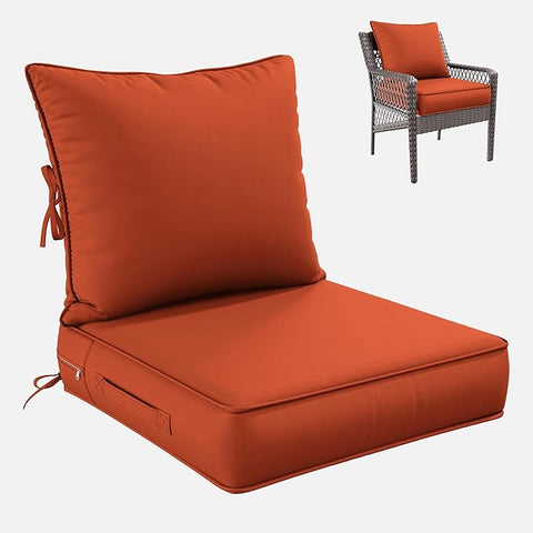 Premium Outdoor Seat Cushion Chair Cushions for Patio Furniture 24 L X 24 W X 5 H Waterproof & Fade Resistant Deep Seat and Backrest Cushion Set with Removable Covers for Chair, Sofa