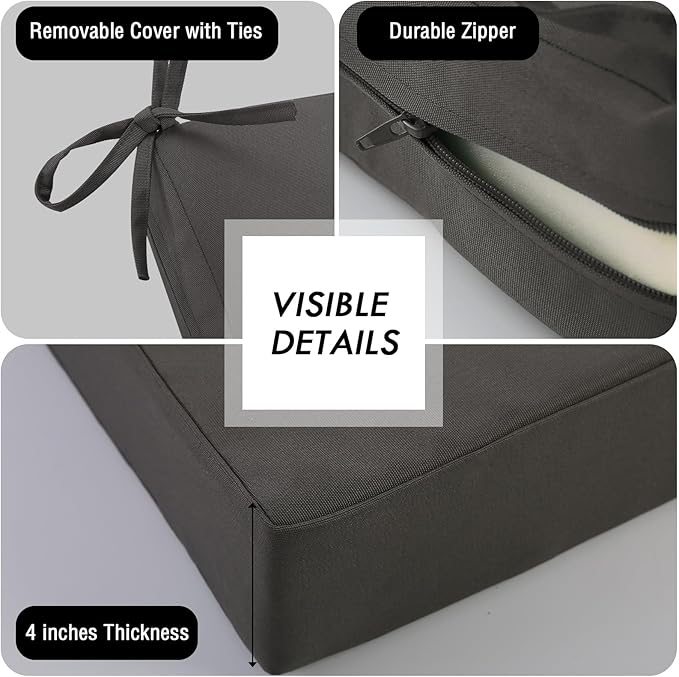 idee-home Outdoor Cushions for Patio Furniture, Outdoor Seat Cushions 24 x 24 with Fade Resistant Waterproof Removable Cover, Deep Seat Replacement Couch Sofa Chair Cushions for Yard Garden