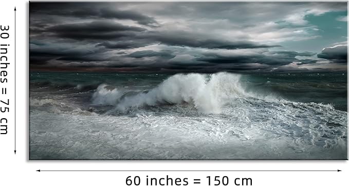 Ocean Storm Waves Large Stretched Canvas Wall Art For Living Room Bedroom Home Decoration, Mordern Sea Seascape Print Picture Painting Decor Giclee Artwork, Gallery Wrapped Gift, Inner Frame(30x60)