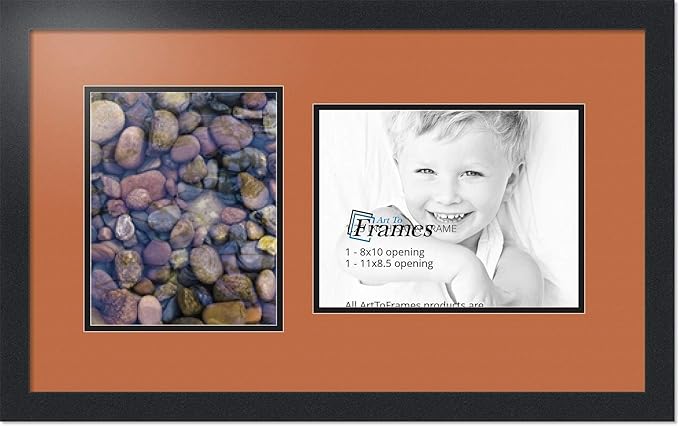 ArtToFrames Collage Photo Frame Double Mat with 1 - 8.5x11^ 8x10 Openings and Satin Black Frame