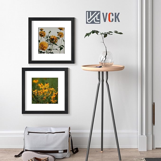 VCK 12x12 Picture Frame Black Set of 5, Textured Exclusive Square Wooden Photo Frames with HD glass | Matted to 8x8 or 12x12 without Mat | Wall Hanging