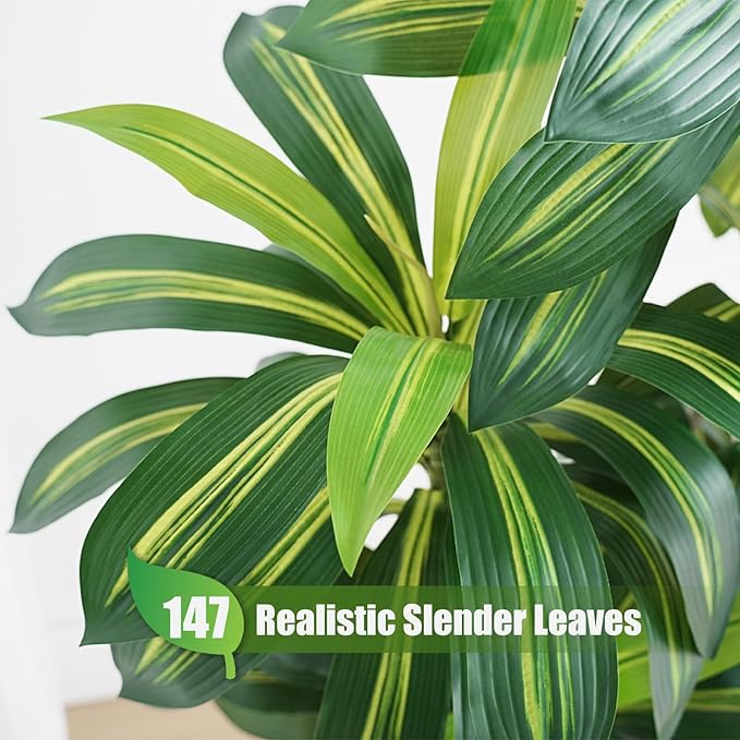 Dracaena Plant Artificial Tree 7Ft Tall Fake Tropical Floor Plants Potted (Real Touch) Artificial Silk Tree Leaf Faux Trees White Tall Planter for Home Office Living Room Indoor Outdoor Decor