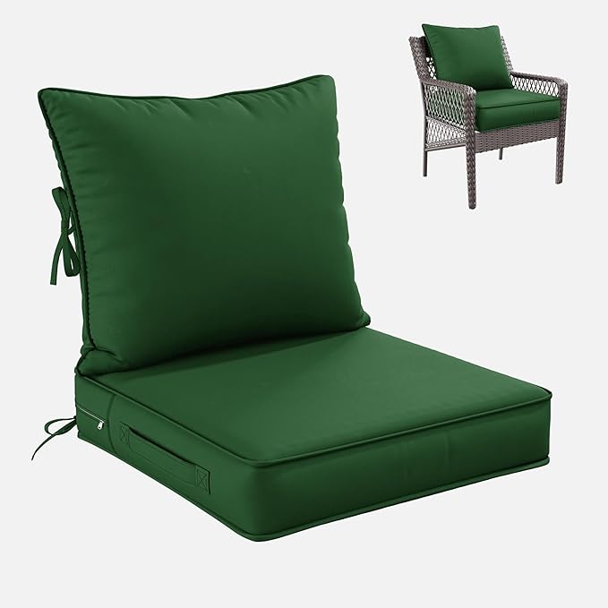 Premium Outdoor Seat Cushion Chair Cushions for Patio Furniture 22 L X 22 W X 4 H Waterproof & Fade Resistant Deep Seat and Backrest Cushion Set with Removable Covers for Chair, Sofa