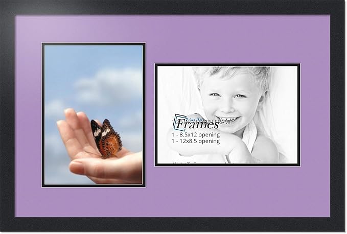 ArtToFrames Collage Photo Frame Double Mat with 2 - 8.5x12 Openings and Satin Black Frame