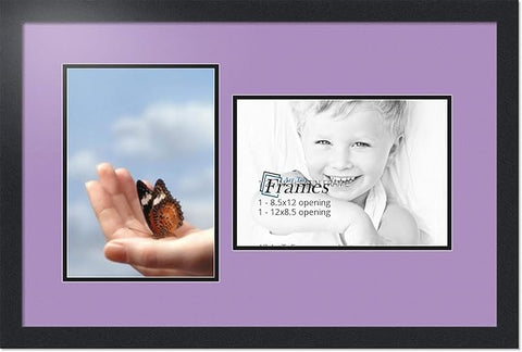 ArtToFrames Collage Photo Frame Double Mat with 2 - 8.5x12 Openings and Satin Black Frame